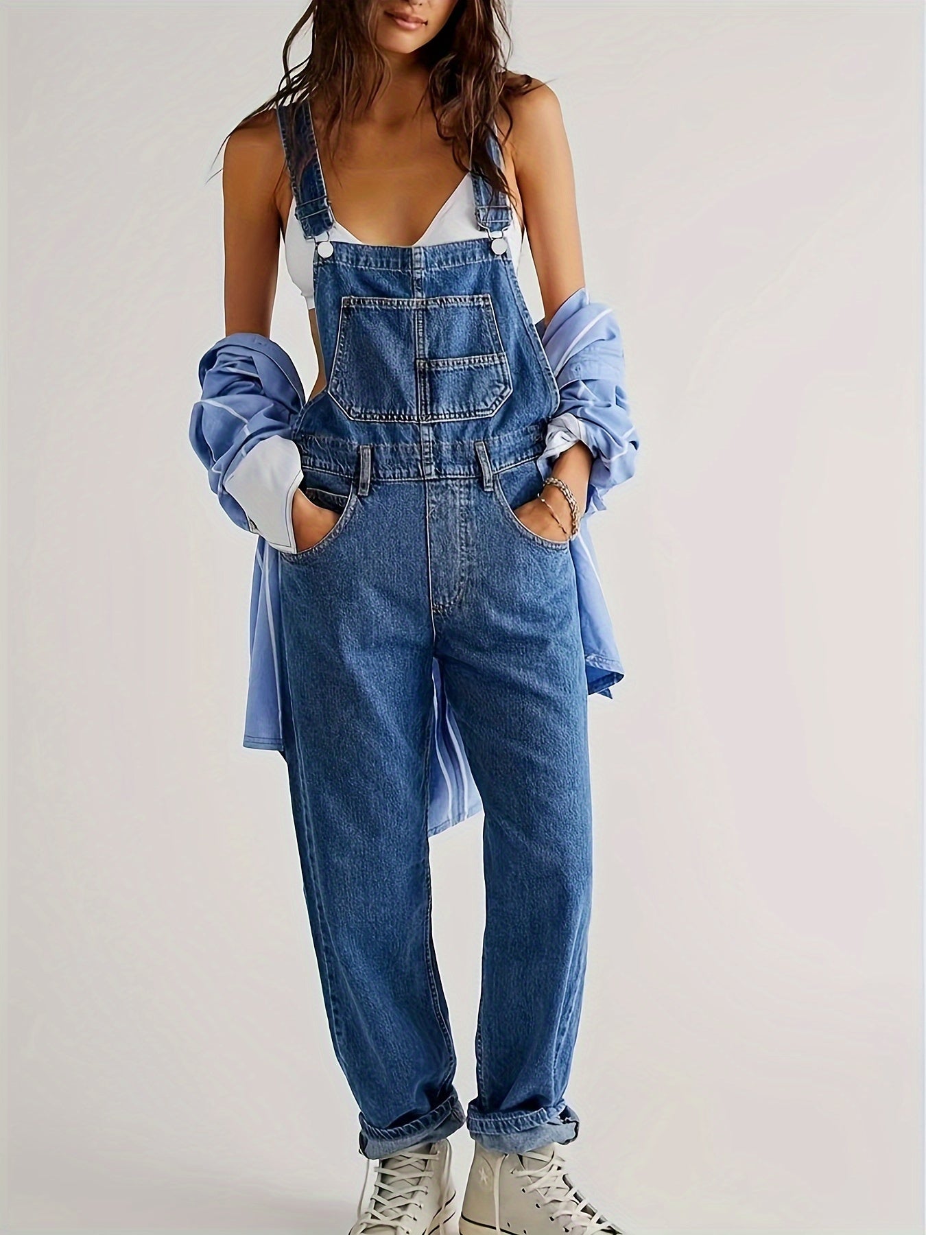 Overalls - Los model - Rechte pijpen - Denim tuinbroek - Jumpsuit Denim voor dames-Hallo Susanne