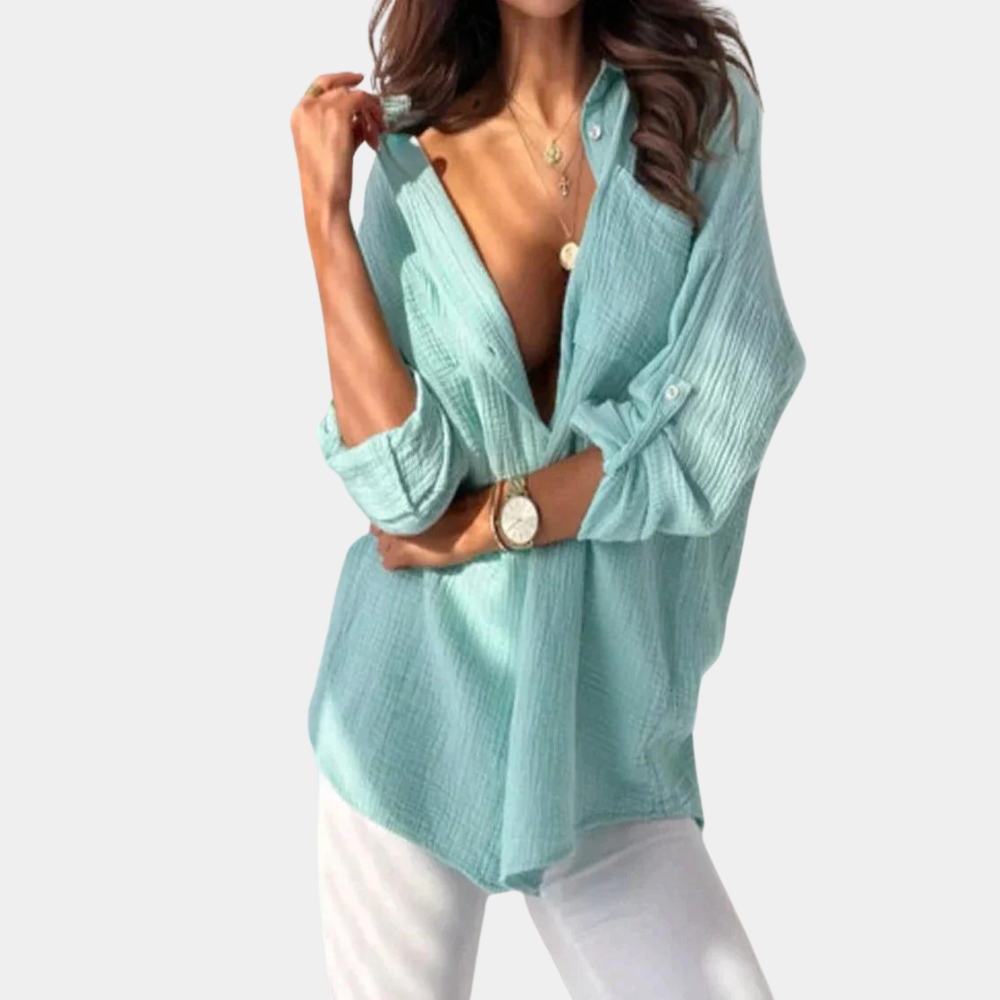 Overhemd met knoopsluiting | Lange Mouwen | Los model | Zomeroverhemd | Vrouwenblouse-Hallo Susanne