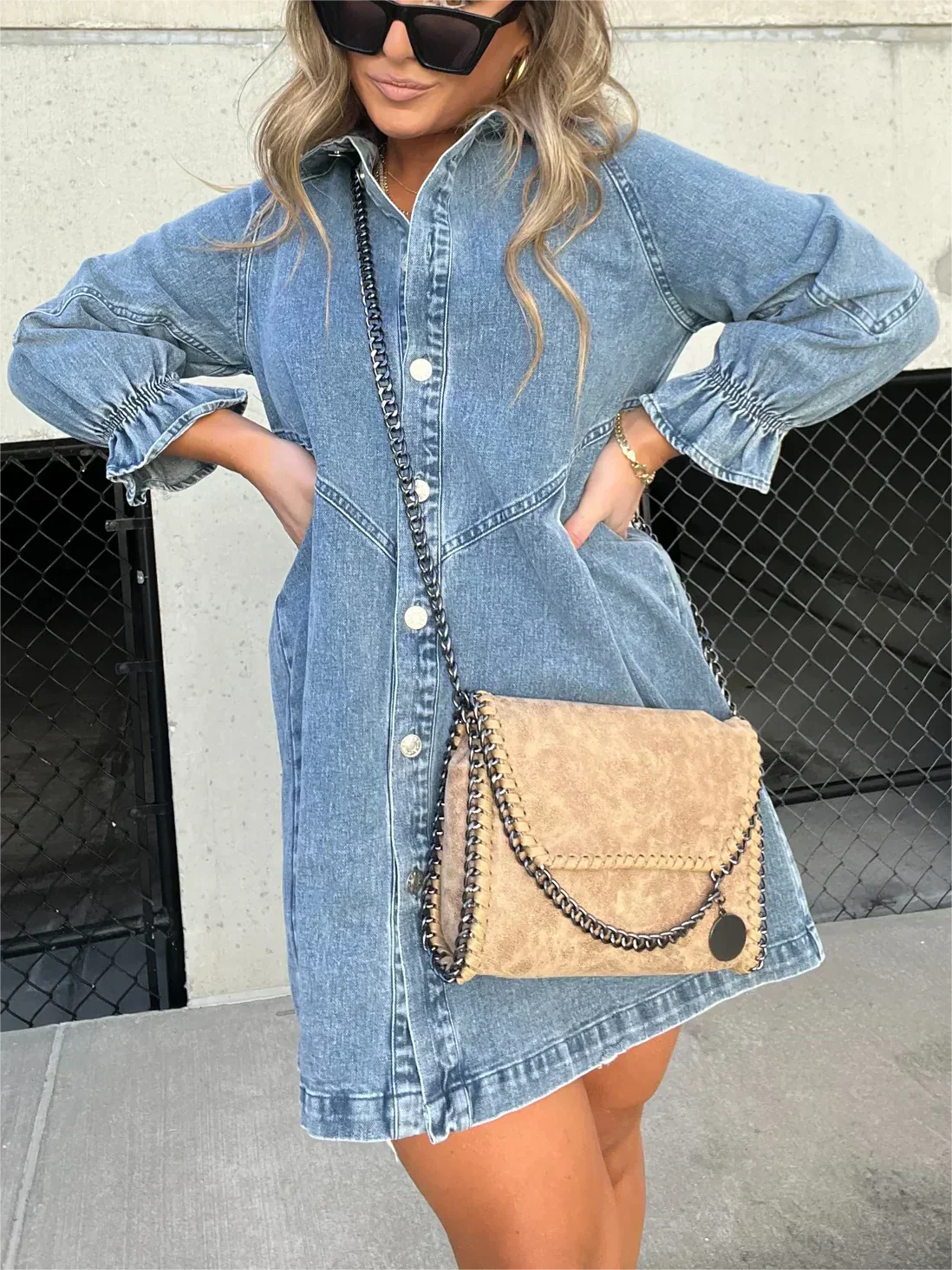 Overhemdjurk | Button-Up | Lange Mouwen | Denim Jurk | Mini Jurk-Hallo Susanne