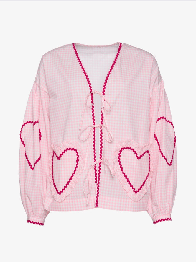 Oversized Blouse - Lange Mouw - Roze - Top met Bandjes Aan De Voorkant - Dameskleding-Hallo Susanne