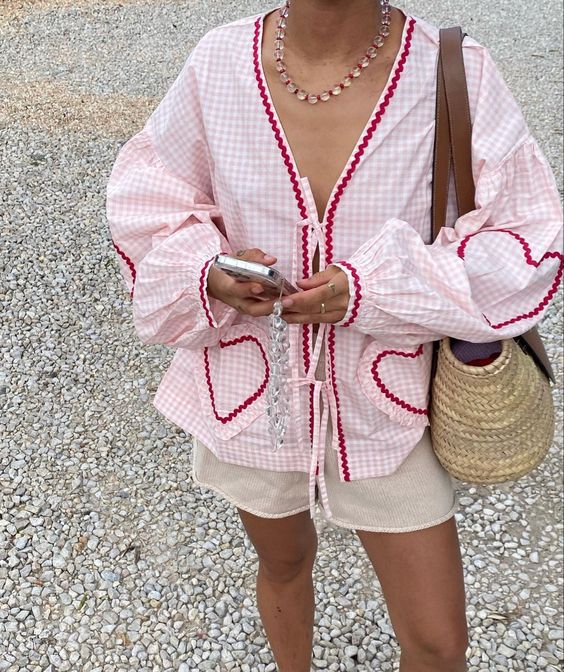 Oversized Blouse - Lange Mouw - Roze - Top met Bandjes Aan De Voorkant - Dameskleding-Hallo Susanne