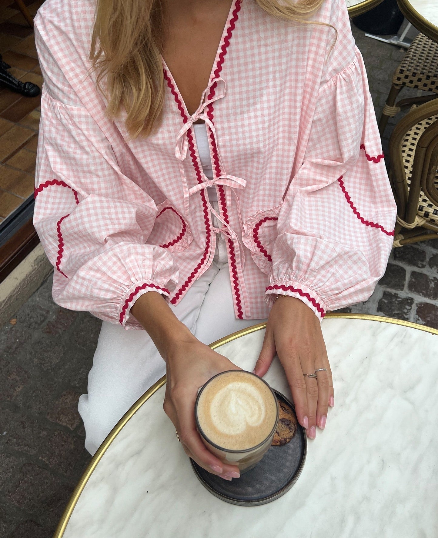 Oversized Blouse - Lange Mouw - Roze - Top met Bandjes Aan De Voorkant - Dameskleding-Hallo Susanne