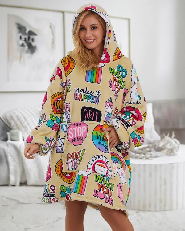 Oversized Hoodie jurk - Vrouwencomfy hoodie met cartoonprint-Hallo Susanne