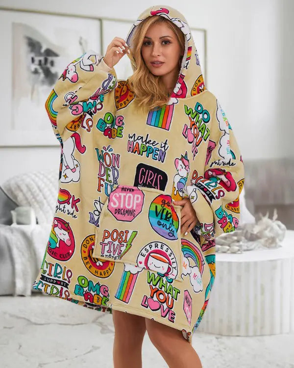 Oversized Hoodie jurk - Vrouwencomfy hoodie met cartoonprint-Hallo Susanne