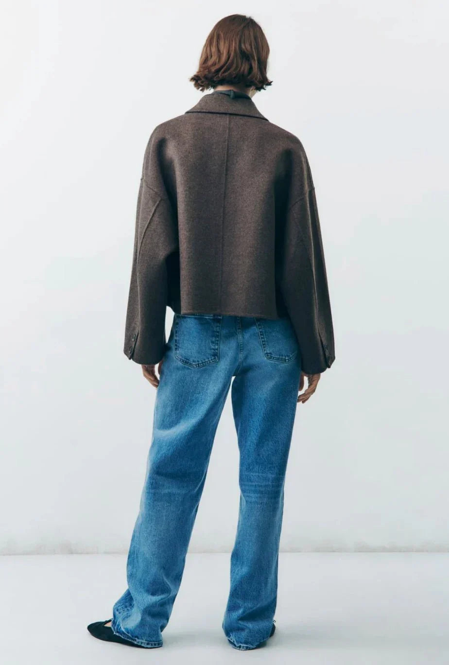 Oversized Jas | Enkele rij knopen | Bruin | Kort wollen jasje | Damesjas-Hallo Susanne