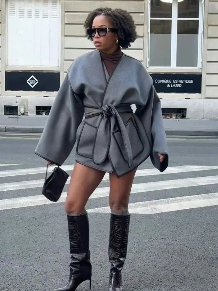 Oversized Jas | Grijs | Riem | Herfstjas | Damesjassen-Hallo Susanne