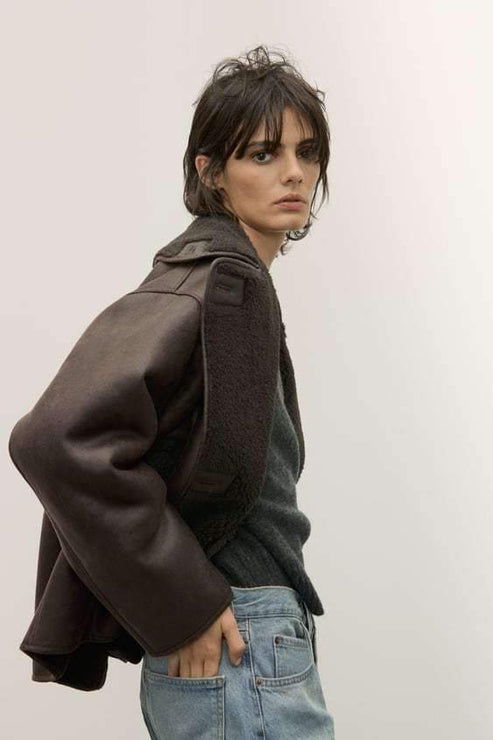 Oversized Jas - Vrouwen leren winterjas met bontvoering-Hallo Susanne