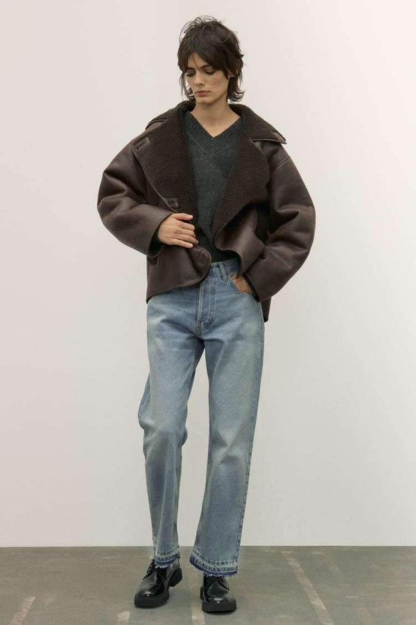 Oversized Jas - Vrouwen leren winterjas met bontvoering-Hallo Susanne