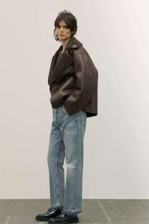 Oversized Jas - Vrouwen leren winterjas met bontvoering-Hallo Susanne