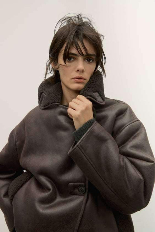 Oversized Jas - Vrouwen leren winterjas met bontvoering-Hallo Susanne