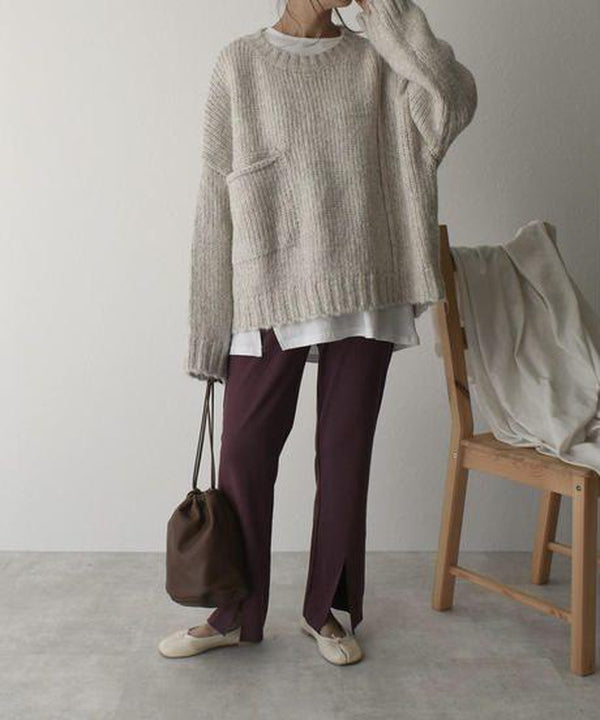 Oversized Trui - Lichtgrijze Loose Fit Grofgebreide Trui voor dames-Hallo Susanne