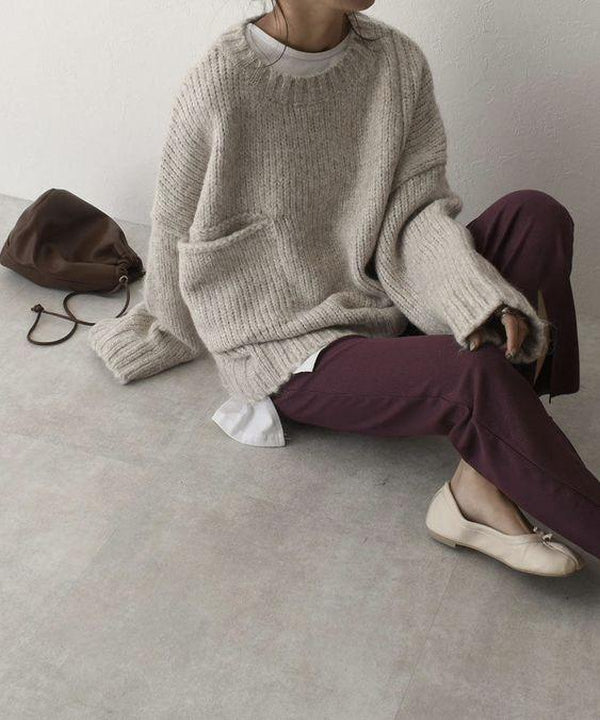Oversized Trui - Lichtgrijze Loose Fit Grofgebreide Trui voor dames-Hallo Susanne
