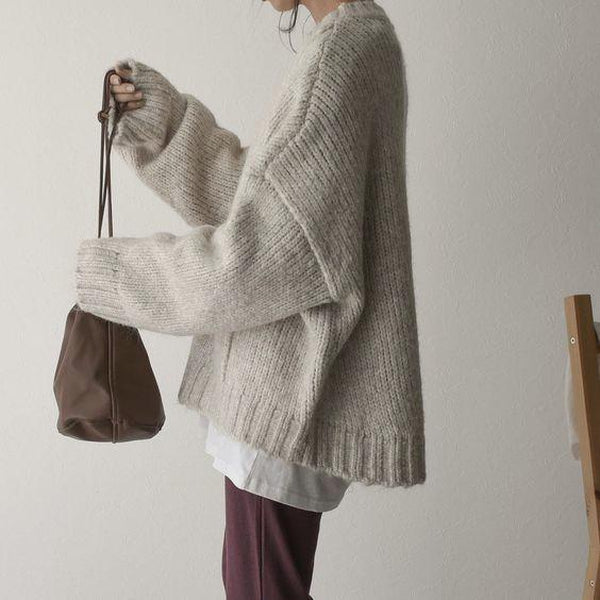 Oversized Trui - Lichtgrijze Loose Fit Grofgebreide Trui voor dames-Hallo Susanne