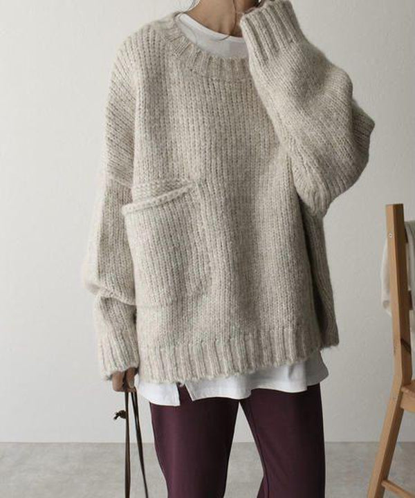 Oversized Trui - Lichtgrijze Loose Fit Grofgebreide Trui voor dames-Hallo Susanne
