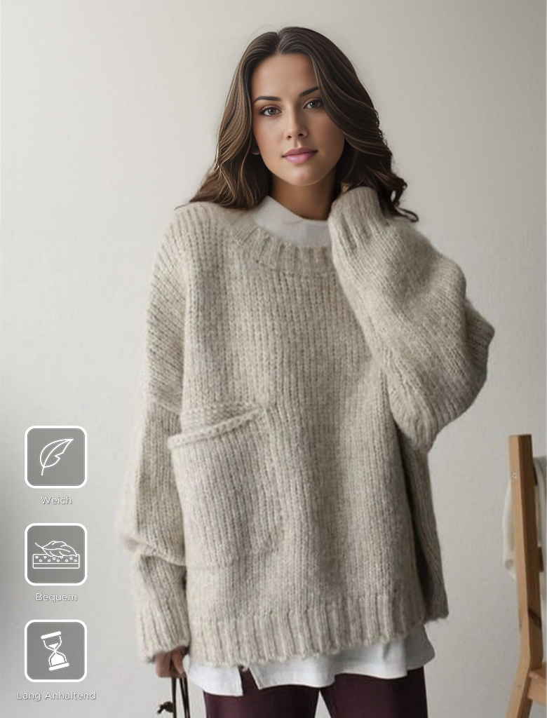 Oversized Trui - Lichtgrijze Loose Fit Grofgebreide Trui voor dames-Hallo Susanne