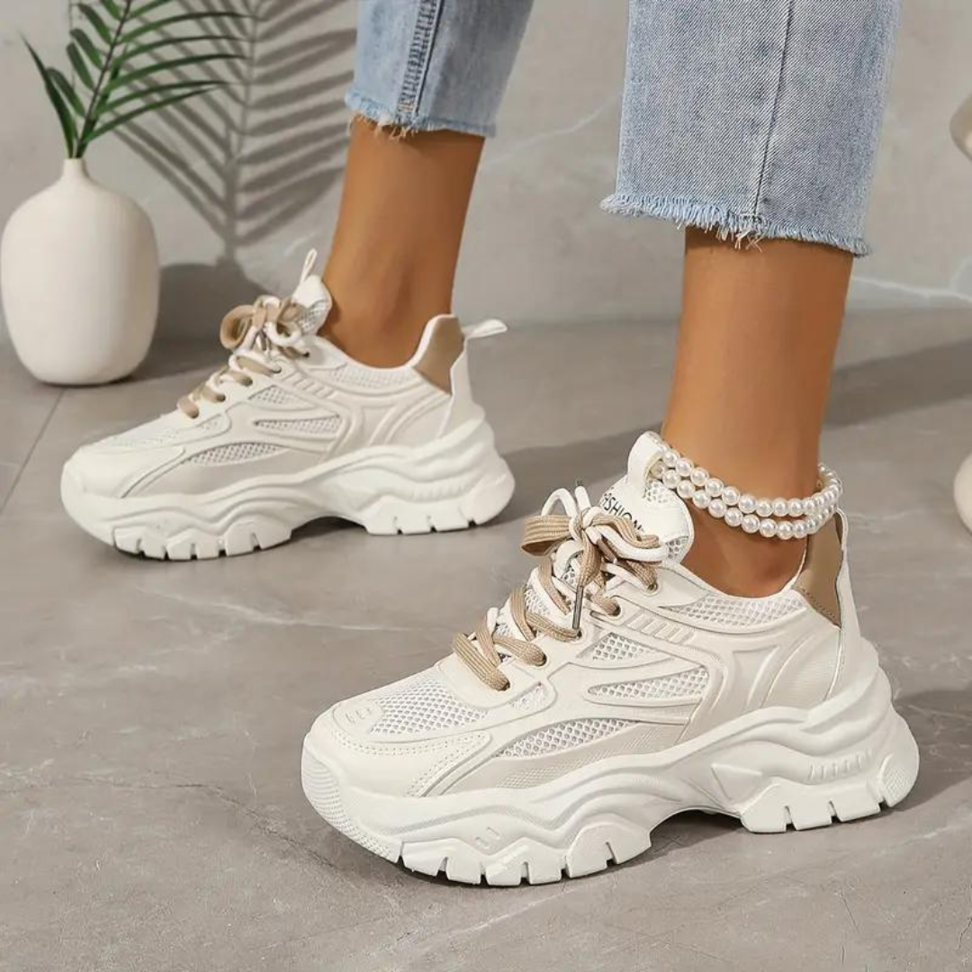 Platform Sneakers - Veterschoenen - Orthopedisch - Witte Sneakers - Damessneakers-Hallo Susanne