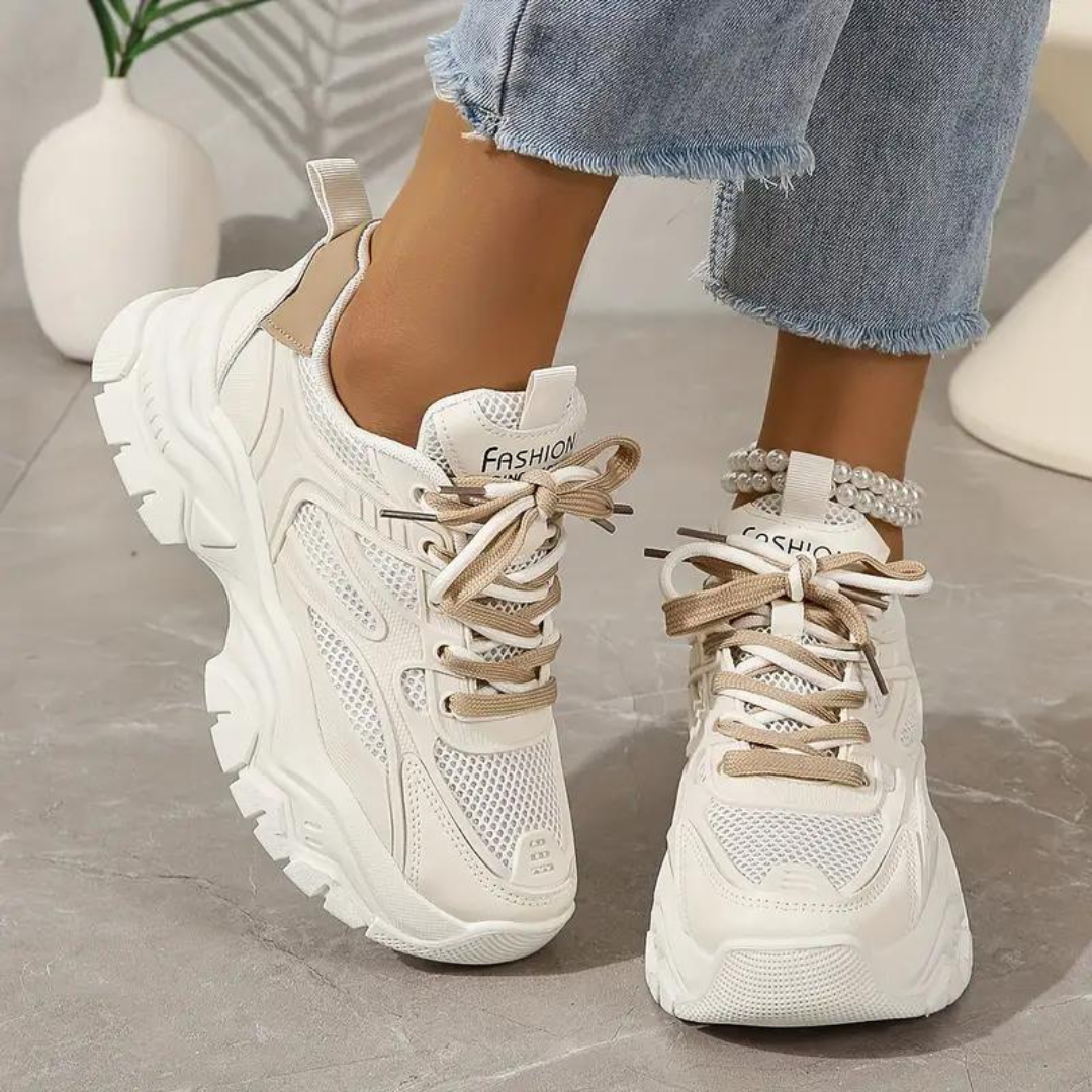 Platform Sneakers - Veterschoenen - Orthopedisch - Witte Sneakers - Damessneakers-Hallo Susanne