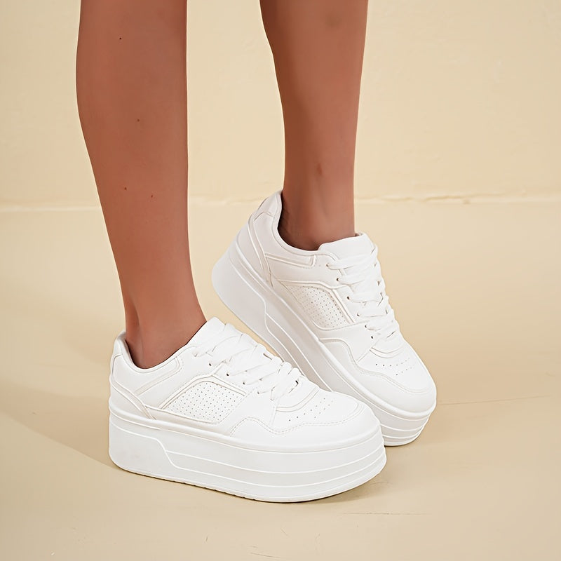 Platform Sneakers - Vetersluiting - Plateau - Witte sneakers - Dames sneakers-Hallo Susanne