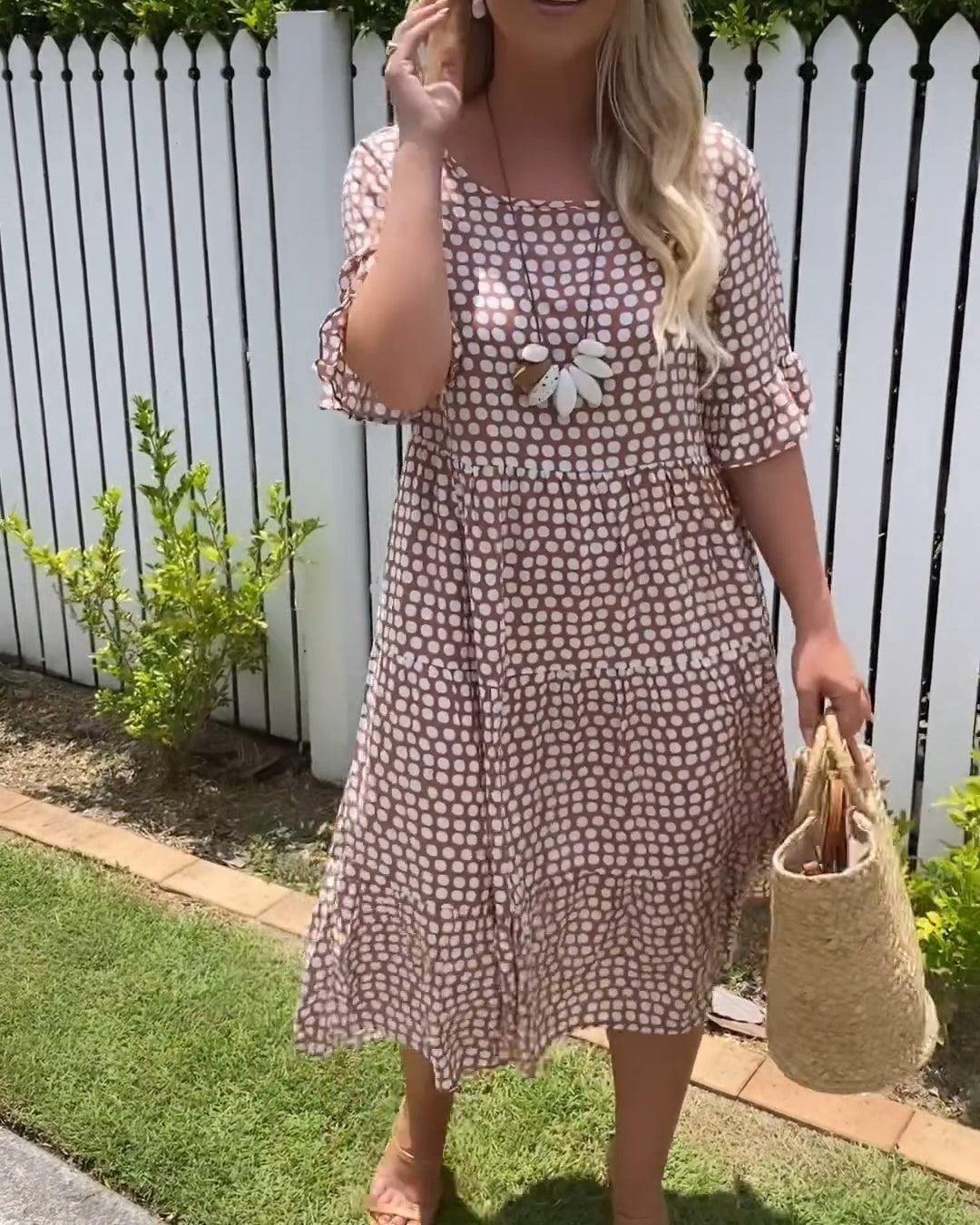 Polka Dot Jurk | Korte Mouwen | Los Model | Midi Jurk | Zomer Jurk-Hallo Susanne