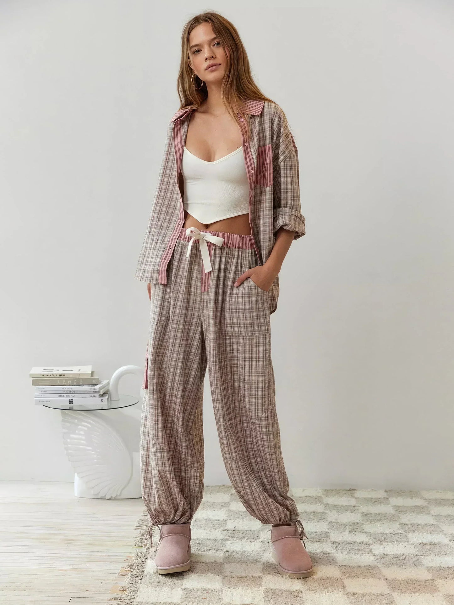Pyjama Set - Lange mouwen - Knoopsluiting - Geruite pyjama - Nachtkleding voor dames-Hallo Susanne
