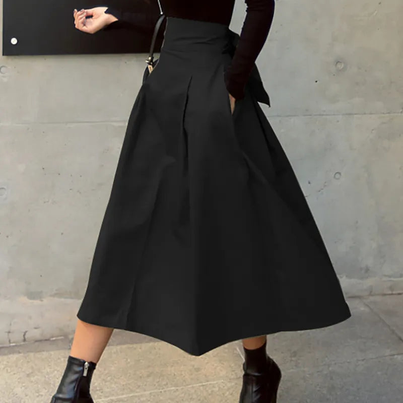 Rok met hoge taille | Geplooid | Tailleband | Midi Rok | Rokken voor vrouwen-Hallo Susanne