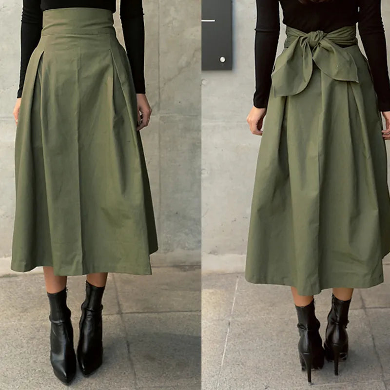 Rok met hoge taille | Geplooid | Tailleband | Midi Rok | Rokken voor vrouwen-Hallo Susanne