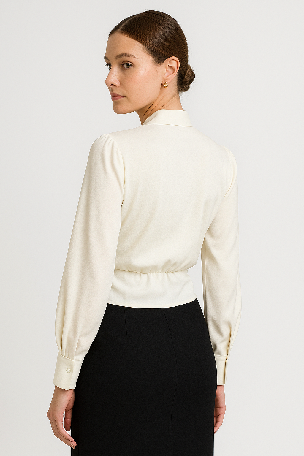 Satijnen blouse - lange mouwen - V-hals - satijnen overhemd - damesblouse-Hallo Susanne