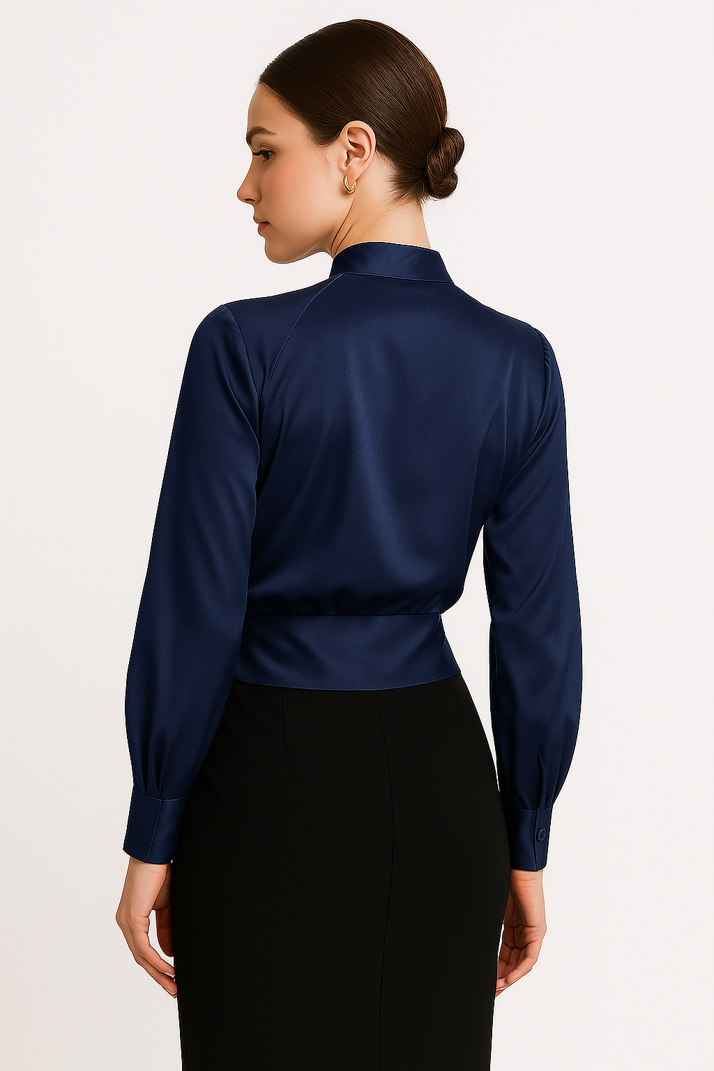Satijnen blouse - lange mouwen - V-hals - satijnen overhemd - damesblouse-Hallo Susanne