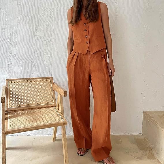 Set met broek en vest | Mouwloos | Broek met wijde pijpen | Tweedelige Set | Vrouwenset-Hallo Susanne
