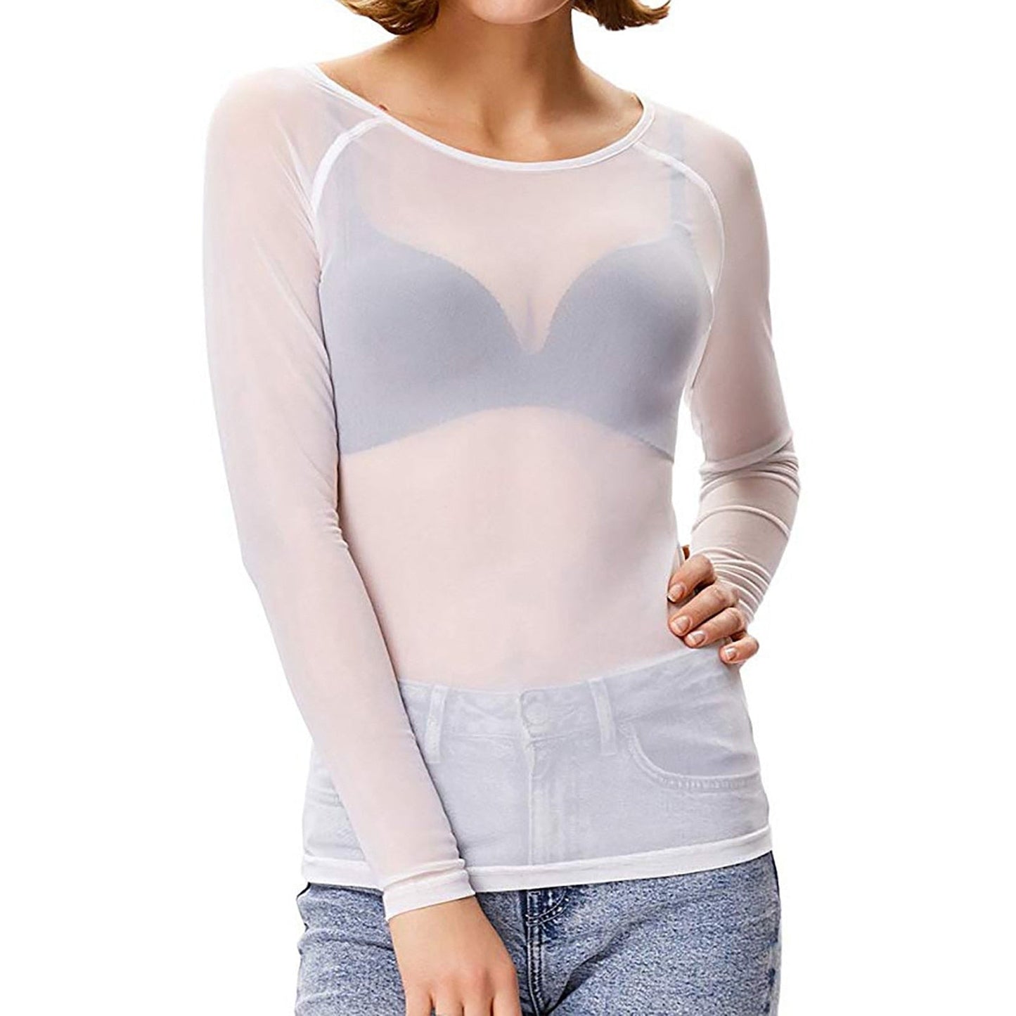 Sheer Top met lange mouwen - Zwart - Wit - Mesh Top met lange mouwen - Dameskleding-Hallo Susanne