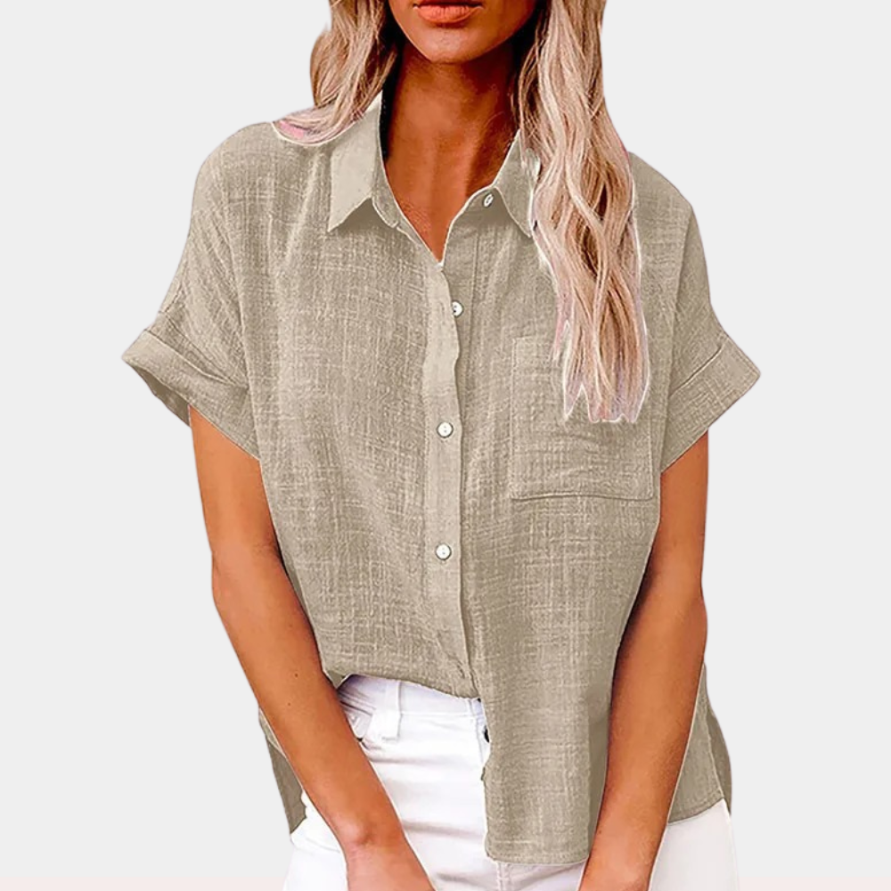 Shirt met korte mouwen - Button-Up - Los model - Zomershirt - Damesshirt-Hallo Susanne