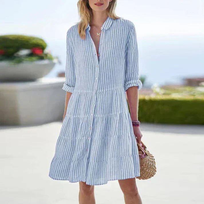 Shirtjurk | Knoopsluiting | Kniehoogte | Gestreepte jurk | Zomerjurk-Hallo Susanne