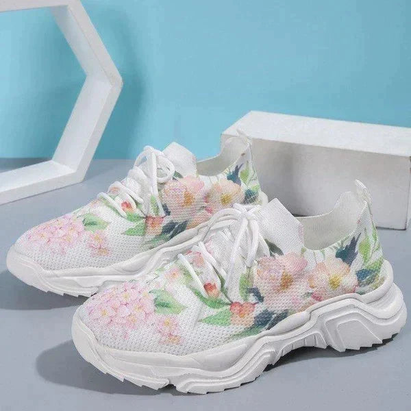Slip-On Sneakers - Bloemen - Wandelen - Mesh Sneakers - Damestrainers-Hallo Susanne