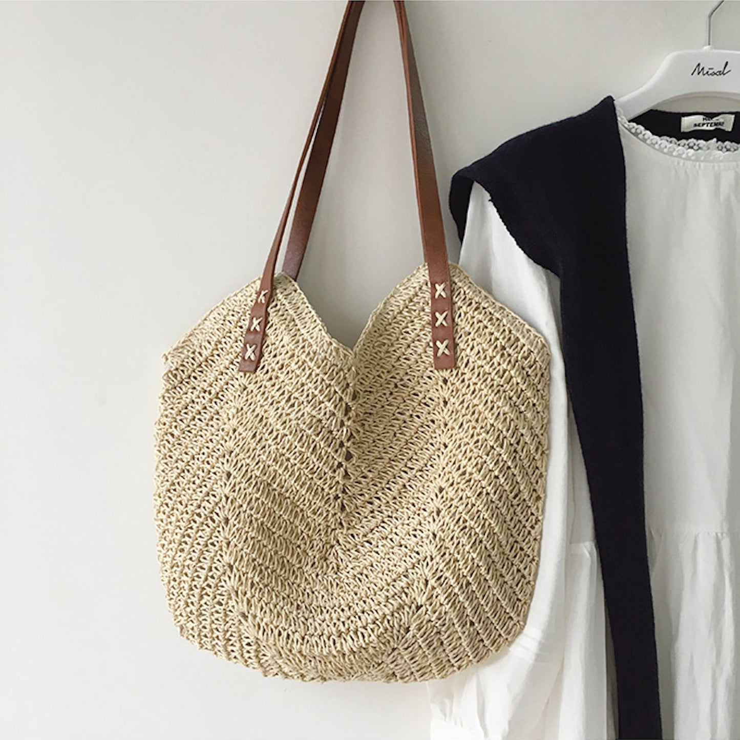 Strandtas - Vrouwen Grote Schouder Hobo Tas Van Stro-Hallo Susanne