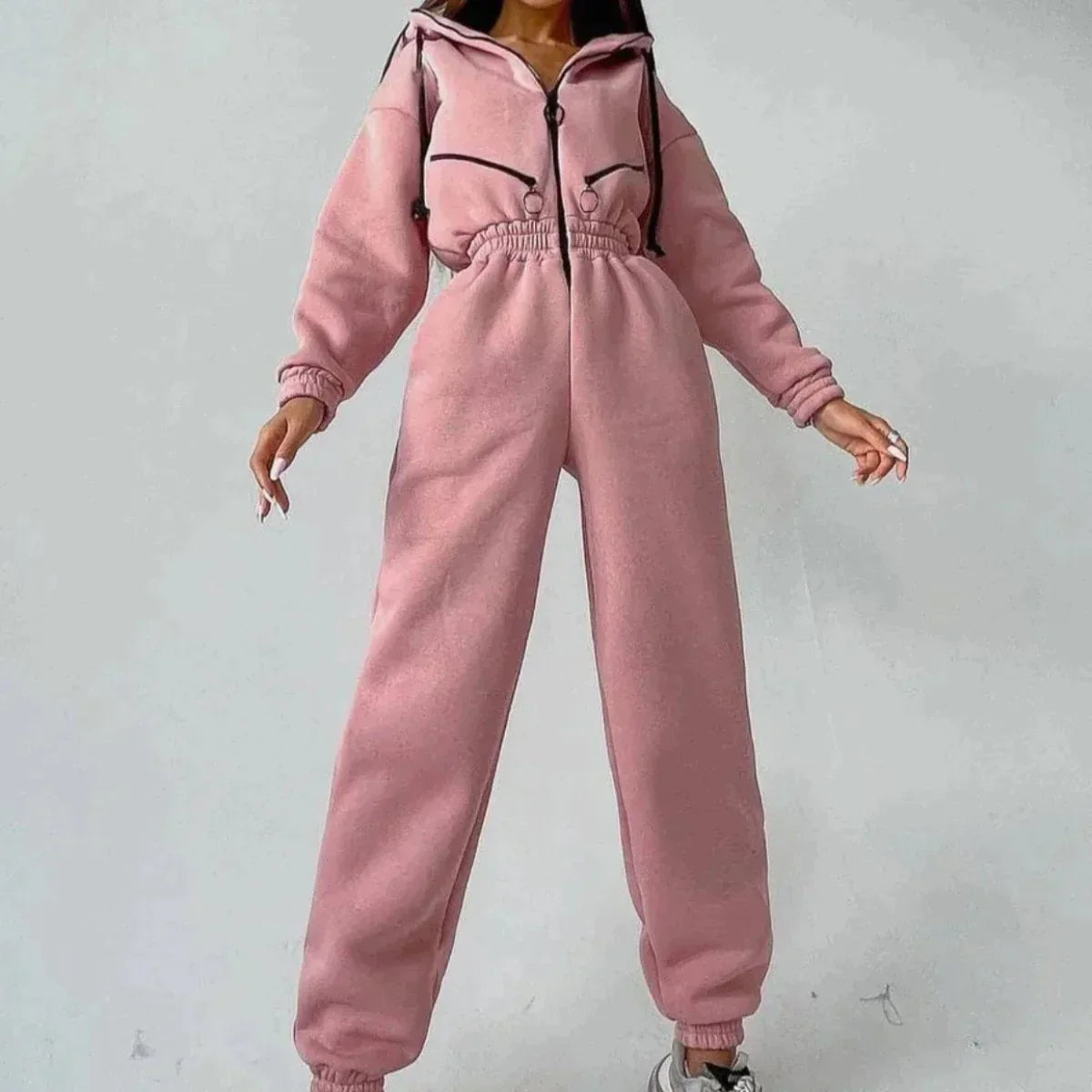 Sweatsuit | Met capuchon | Gerimpelde taille | Casual jumpsuit | Jumpsuit voor dames-Hallo Susanne