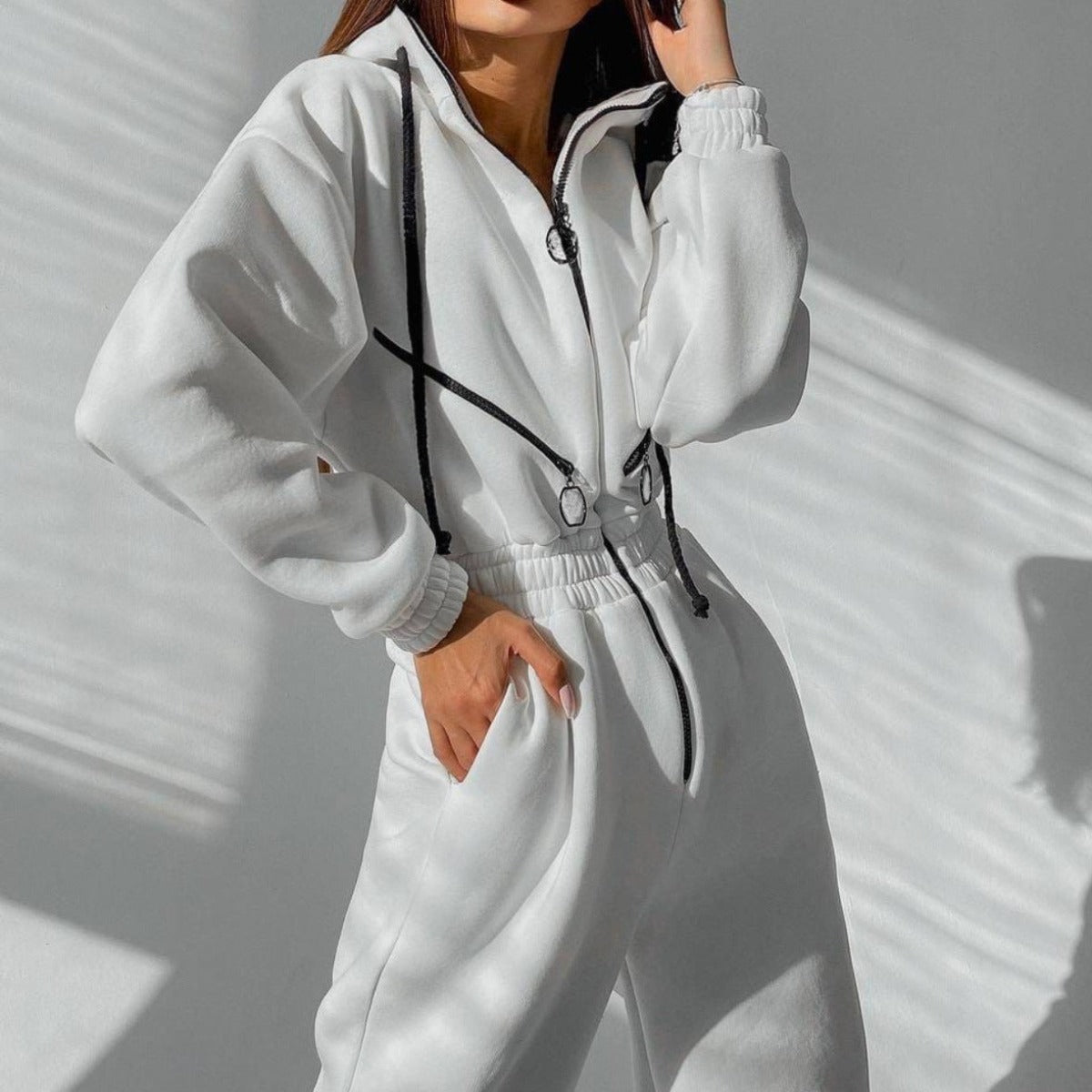 Sweatsuit | Met capuchon | Gerimpelde taille | Casual jumpsuit | Jumpsuit voor dames-Hallo Susanne