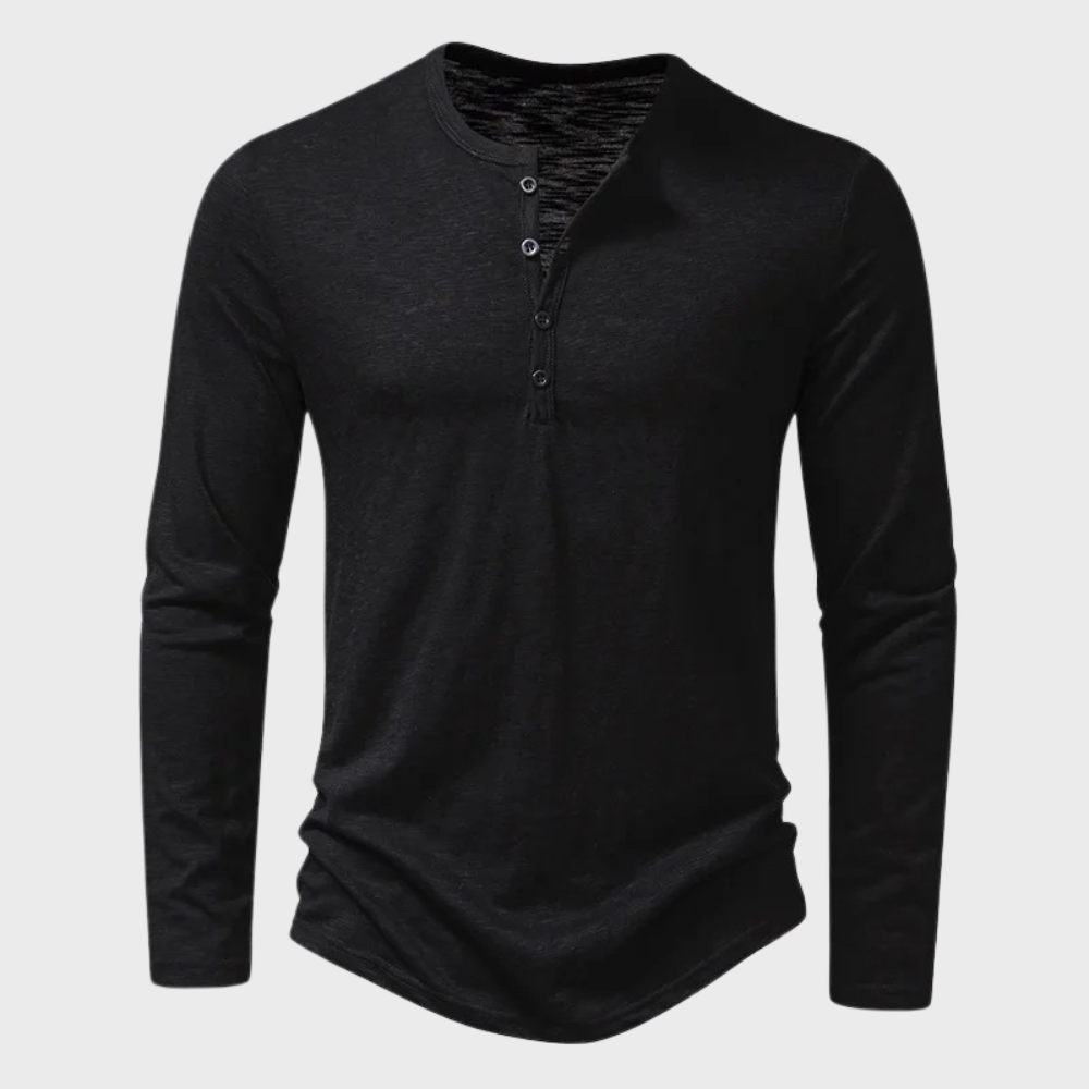 T-shirt met lange mouwen - Effen herenhemd met kwart knoopjes-Hallo Susanne