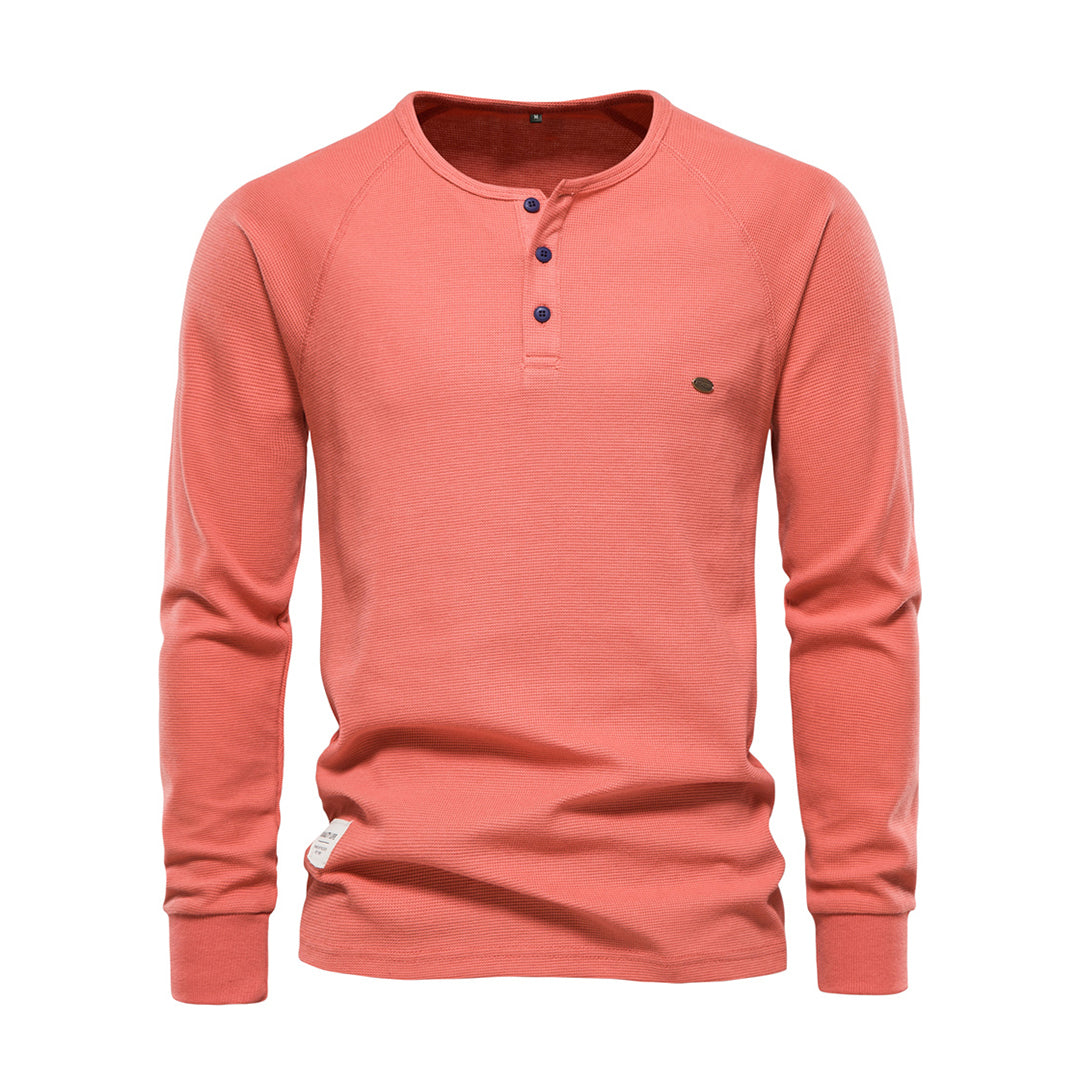 T-shirt met lange mouwen - Effen overhemd met kwart knoopjes voor heren-Hallo Susanne