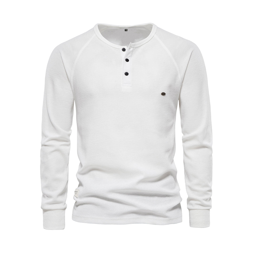 T-shirt met lange mouwen - Effen overhemd met kwart knoopjes voor heren-Hallo Susanne