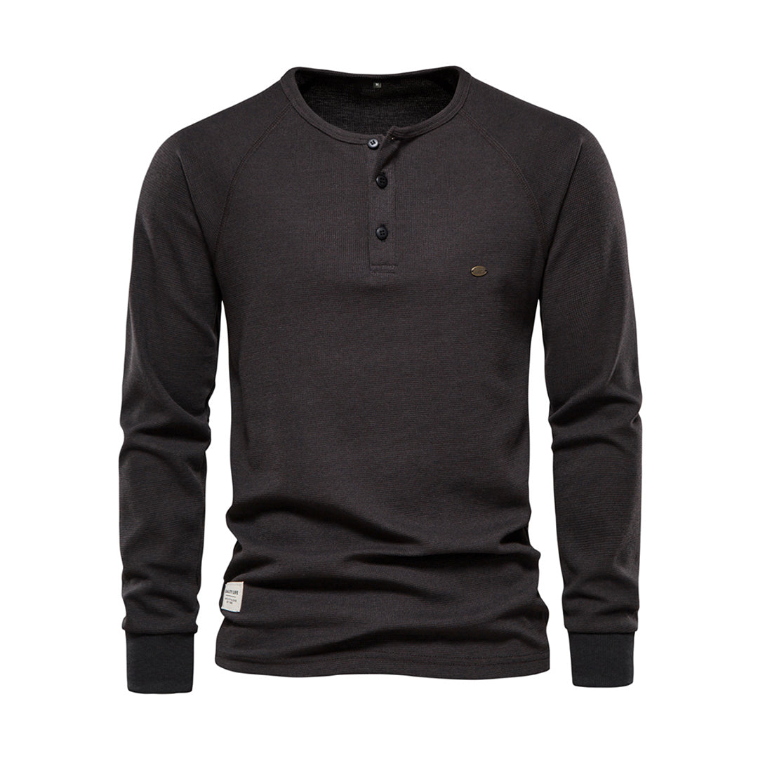 T-shirt met lange mouwen - Effen overhemd met kwart knoopjes voor heren-Hallo Susanne