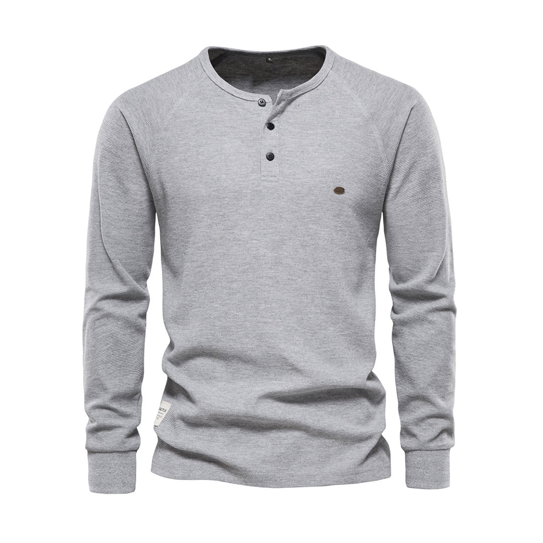 T-shirt met lange mouwen - Effen overhemd met kwart knoopjes voor heren-Hallo Susanne