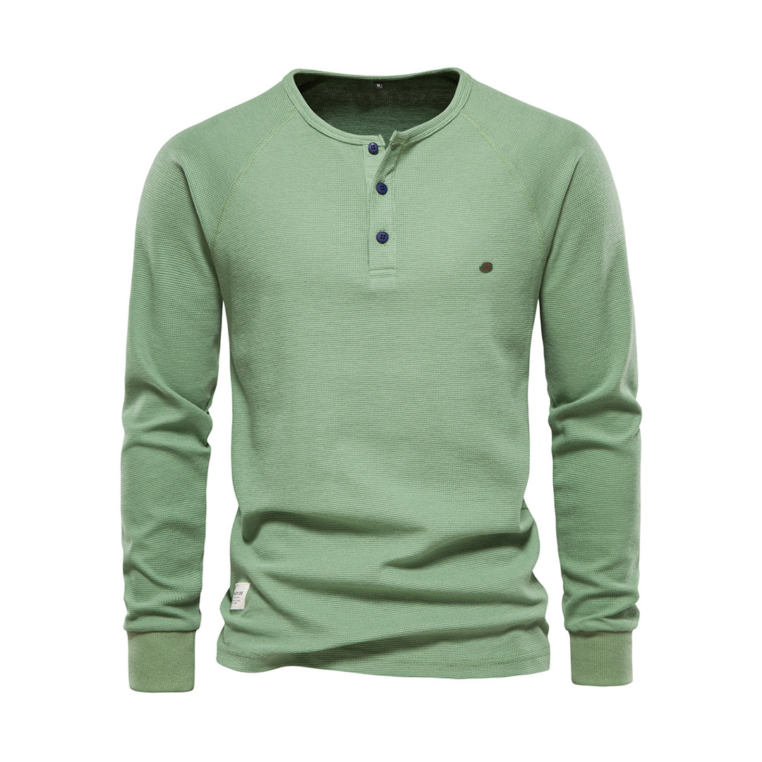 T-shirt met lange mouwen - Effen overhemd met kwart knoopjes voor heren-Hallo Susanne