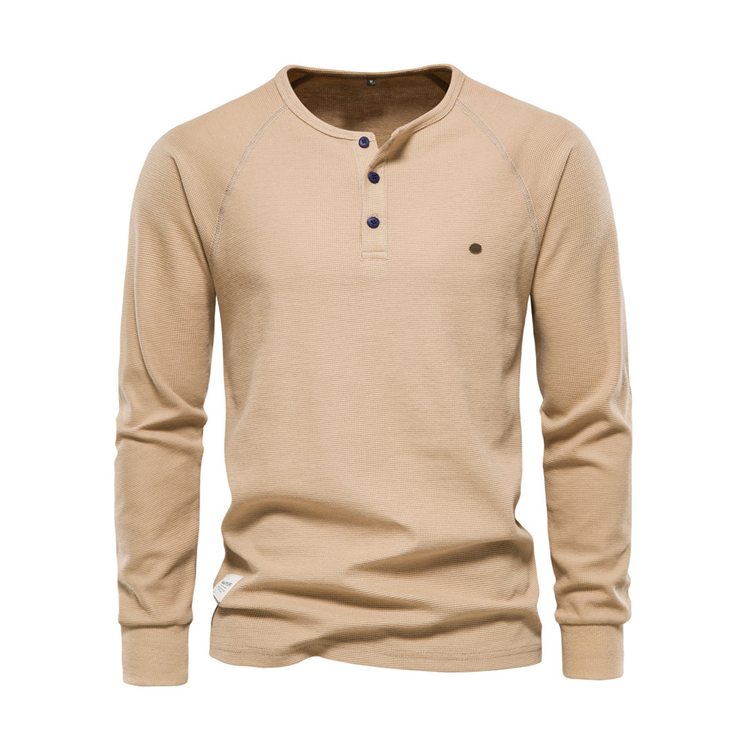 T-shirt met lange mouwen - Effen overhemd met kwart knoopjes voor heren-Hallo Susanne