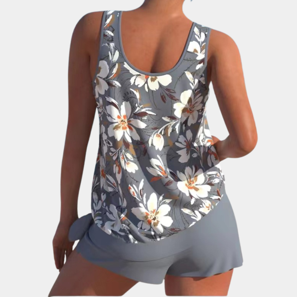 Tankini | Bloemenprint | Losse pasvorm | Zwemshort en top | Dameszwemkleding-Hallo Susanne