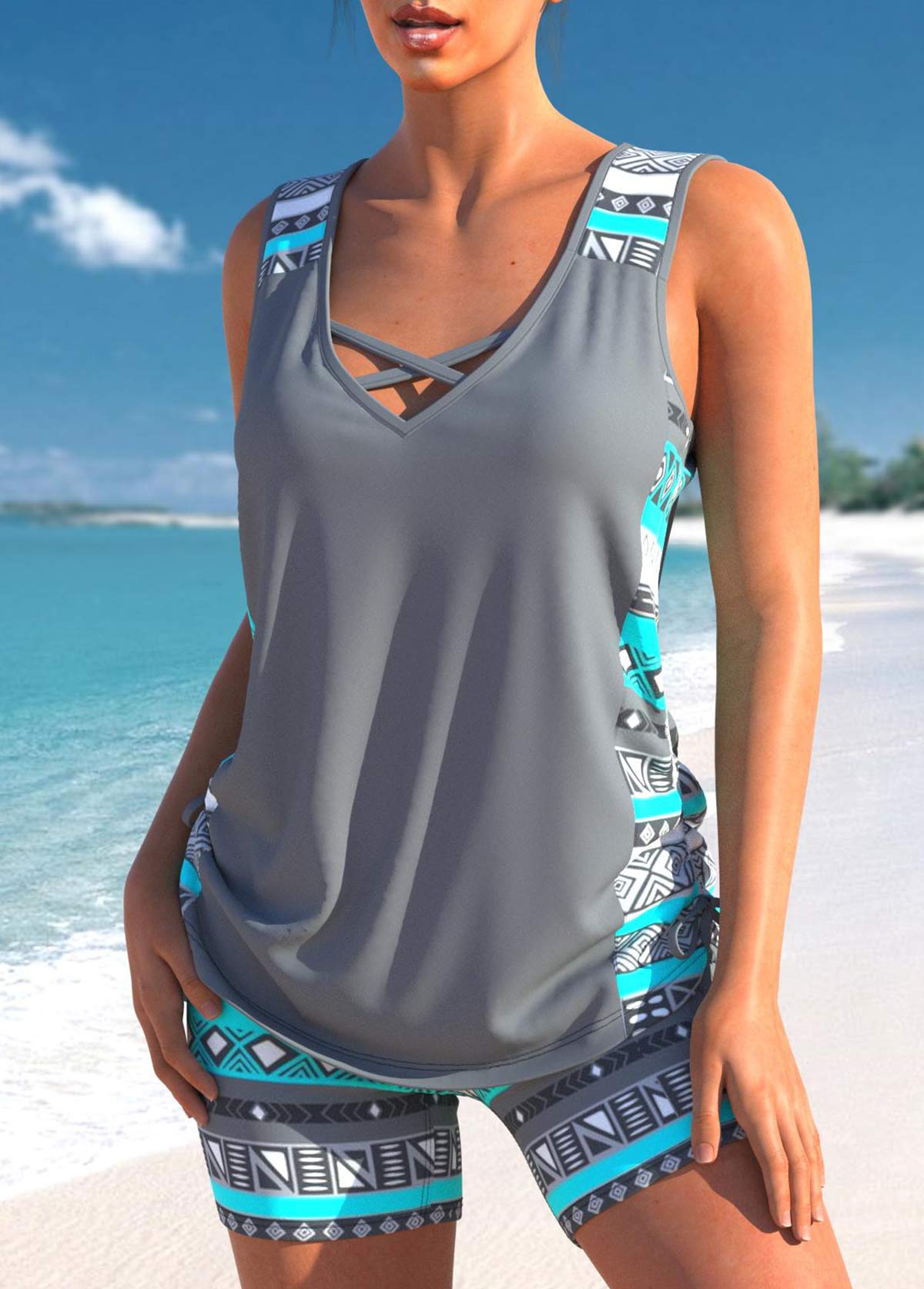 Tankini-set - Zwemshort en top voor dames, tweedelig zwempak-Hallo Susanne
