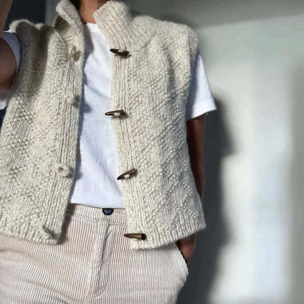 Trui Vest - Mouwloos - Knoopsluiting - Gebreid Gilet - Gebreid Damesvest-Hallo Susanne