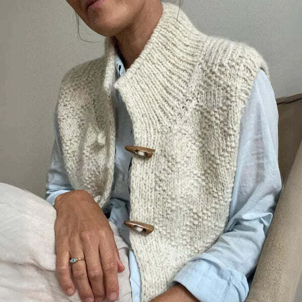 Trui Vest - Mouwloos - Knoopsluiting - Gebreid Gilet - Gebreid Damesvest-Hallo Susanne