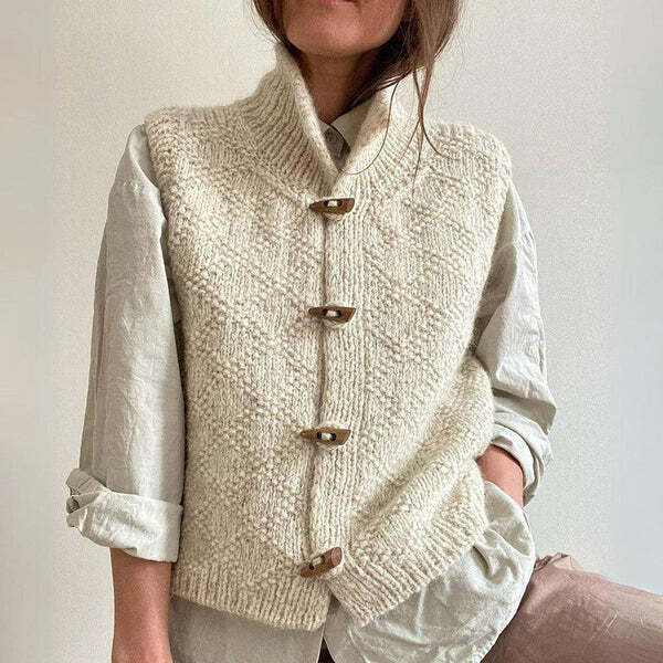 Trui Vest - Mouwloos - Knoopsluiting - Gebreid Gilet - Gebreid Damesvest-Hallo Susanne