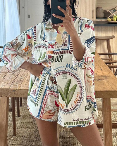 Tweedelige set | Bedrukt | Oversized | Shirt en korte broek | Dameskleding-Hallo Susanne