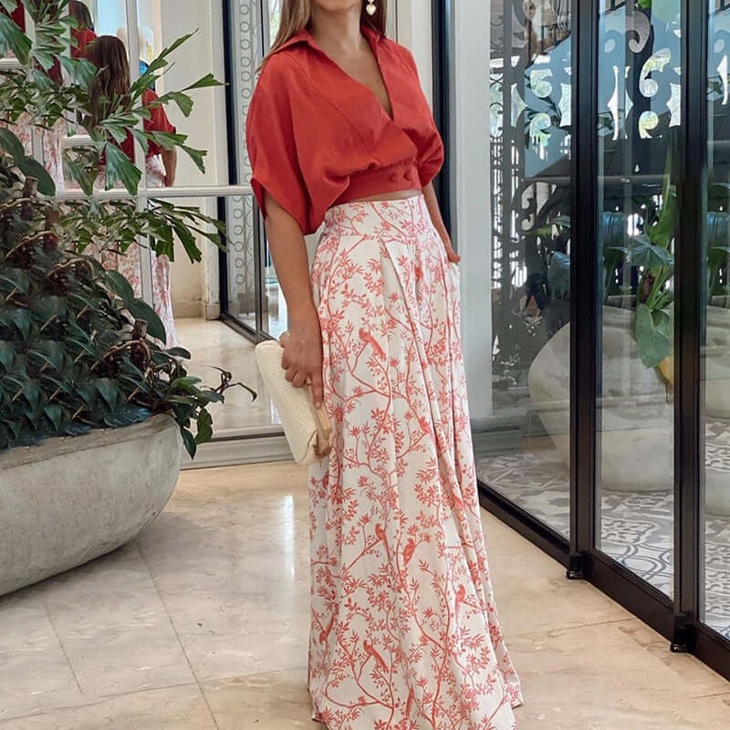 Tweedelige set | Bloemen | Korte mouwen | Broek met wijde pijpen en top | Samengestelde sets Vrouwen-Hallo Susanne